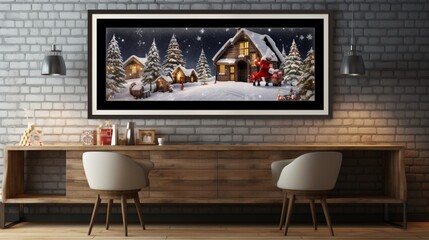 A magical Christmas Eve wall mockup with Santa's sleigh and a starry night, framed to capture the enchantment of the holiday season. - obrazy, fototapety, plakaty