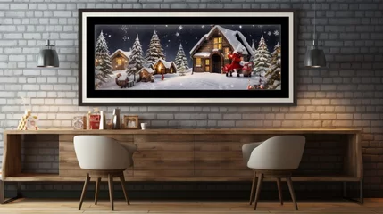 Fotobehang A magical Christmas Eve wall mockup with Santa's sleigh and a starry night, framed to capture the enchantment of the holiday season. © Bea