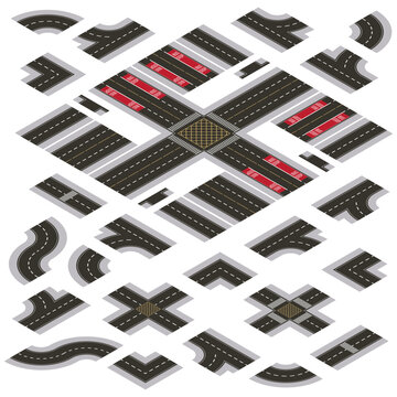 Isometric Dark Grey Main Street and Road Building Kit