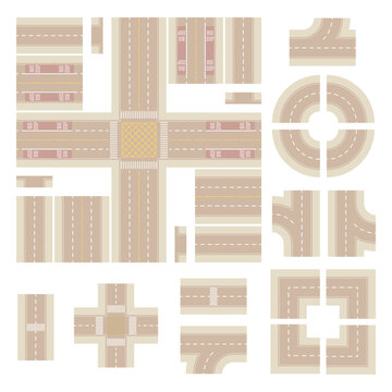 Top Down Light Brown Main Street and Road Building Kit