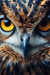 An in-depth view of the close-up focused stare of an owl
