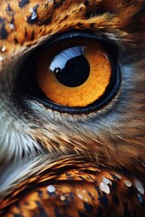 An intimate view of the intense stare of an owl up close