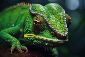Obraz premium An intimate view of the chameleon's intense stare up close