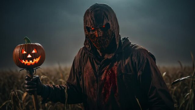 Terrifying Halloween character blood spattered cornfield skeleton