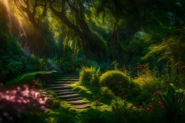 Obraz premium In a magical garden scene, in the style of epic fantasy scenes - AI Generative