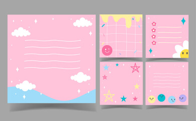 cute pink color with pastel background. memo template.