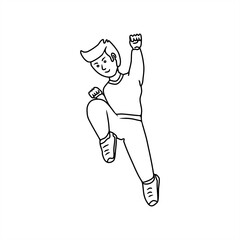 line art illustration of a person jumping celebrating victory for an icon or logo