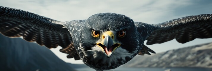 Close-up of a peregrine falcon's eye - obrazy, fototapety, plakaty