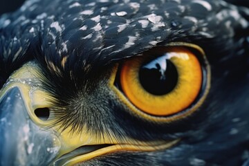 An intimate view of the eye of a peregrine falcon up close