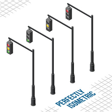 Isometric 4 Left Facing Hanging Traffic Lights