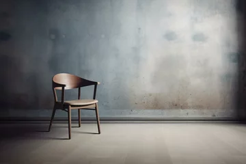Fotobehang A chair facing a plain wall. Generative AI © Celestina