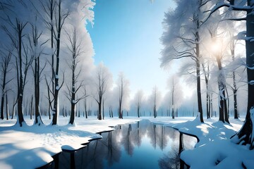 Beautiful winter landscape with snow covered trees