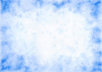 Watercolor blue abstract background with blur. A hand-drawn illustration with a gradient. The texture of watercolor on paper. Winter background with space for text. Banner for design.