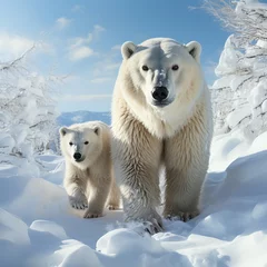 Fototapeten mother and child of a polar bear in a snowy rich winter landscape © bmf-foto.de