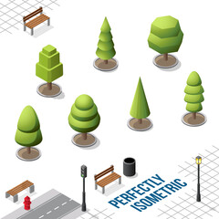 Isometric Trees Set 39 isolated on White