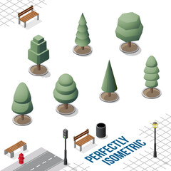 Isometric Trees Set 41 isolated on White