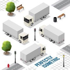 White Isometric Big Truck from the Front Back Right and Left Views