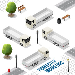 White Isometric Truck from the Front Back Right and Left Views