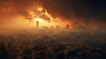 A panoramic view of a city suffering from severe air pollution.