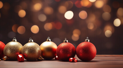 christmas balls with golden bokeh in the background 