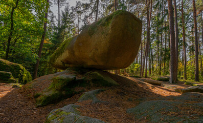 mythical stone giants and viklas and granit rockformation in Blockheide, natural reserve near...