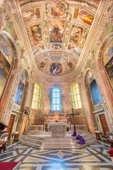 Foto op Plexiglas GENOVA, ITALY - MARCH 8, 2023: The presbytery of church Chiesa di San Rocco sopra Principe with the ceiling fresco by Giovanni Carlone (1584 – 1631). © Renáta Sedmáková