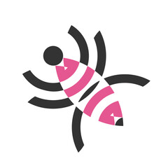 Gray and pink vector logo of one cockroach on a white background