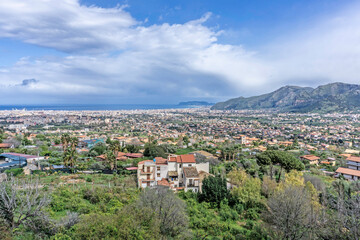 Fototapeta na wymiar A panoramic view over the city of Palermo, Sicily, Italy as viewed from the town of Monreale.