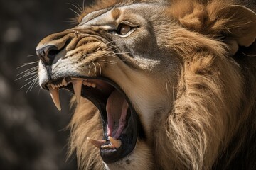 a close up of a lion roaring. Generative AI