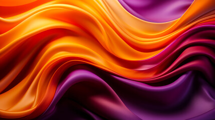 Abstract Background: 3D Wave of Bright Gold and Purple Silk Fabric