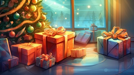 christmas tree and gifts