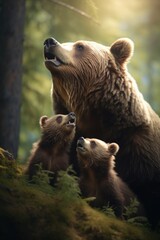 Mother Bear and Cubs in Tender Moments - AI Generated