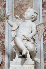 NAPLES, ITALY - APRIL 21, 2023: The marble baroque statue of angel in the church Chiesa di Sant'Anna dei Lombardi.