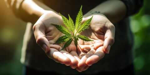  A Hand Holding a Marijuana Leaf
