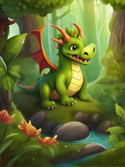 Friendly dragon living in a magical forest. Ai Generated