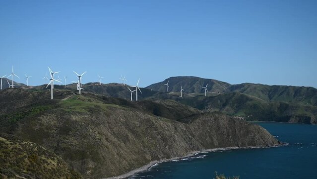 Video of windmill farm on hills in New Zealand