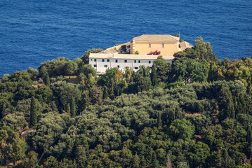 Fototapeta na wymiar Monastery above Palaiokastritsa village in northwestern Corfu Island, Greece