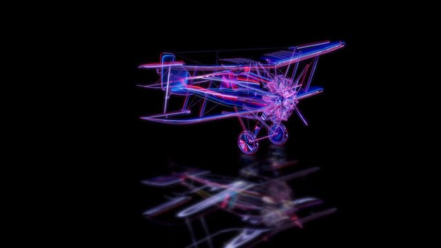 Render 3D animation. model airplane on a black background. Future technology screen
