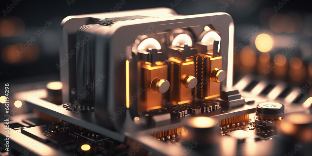 Poster abstract tech background of computer components with depth of field and bokeh, perfect for illustrat