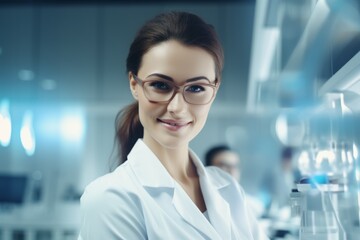Fototapeta premium portrait of a confident smiling female doctor or scientist in the hospital