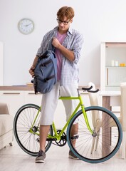 Student commuting to university using cycle