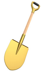 Garden shovel with wooden handle on white background, summer camping concept