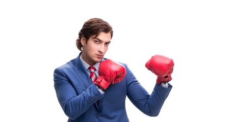 Elegant man with boxing gloves isolated on white