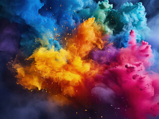 Fototapeta premium Colored powder explosion. Abstract closeup dust on backdrop. Colorful explode.