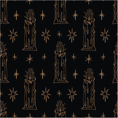 Magic Gothic Dark Academia Line Art Candles Seamless Pattern Background