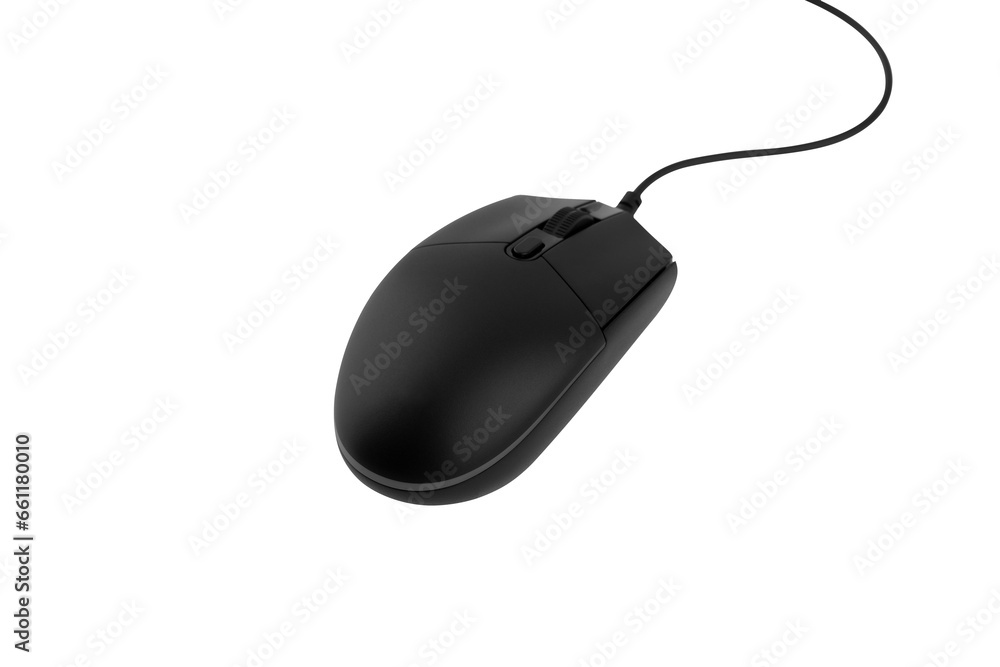 Poster computer mouse on a white background. wired computer mouse close-up isolated on a white background.