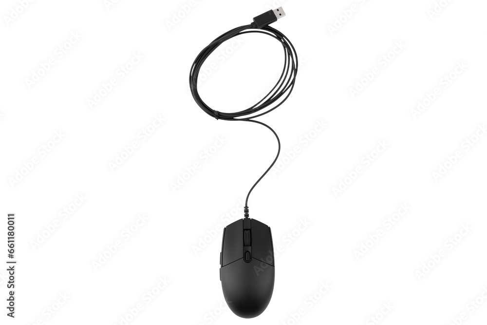 Poster computer mouse on a white background. wired computer mouse close-up isolated on a white background.