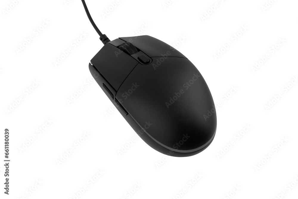 Poster computer mouse on a white background. wired computer mouse close-up isolated on a white background.