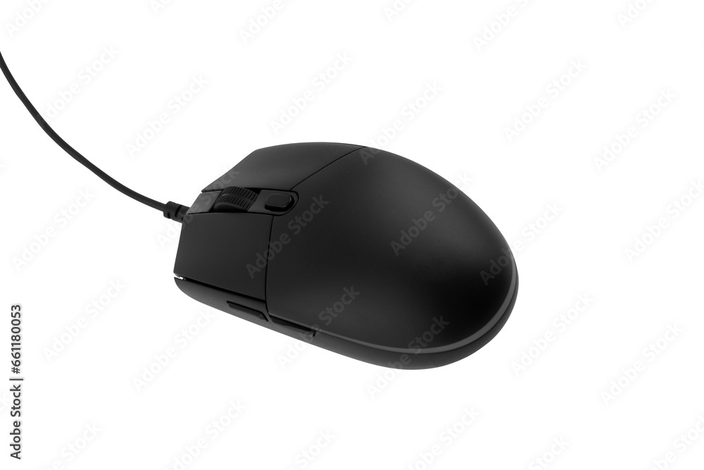 Poster computer mouse on a white background. wired computer mouse close-up isolated on a white background.
