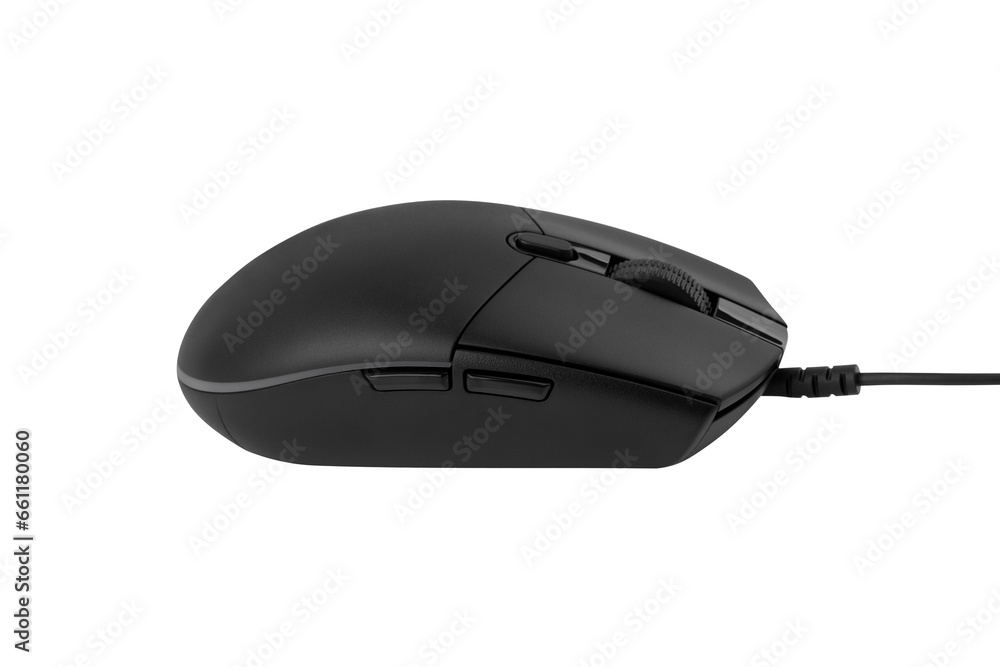 Poster computer mouse on a white background. wired computer mouse close-up isolated on a white background.